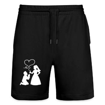 Bride and groom Wedding - Stanley/Stella Trainer Unisex Organic Jogging Shorts - black - Front - Nik (191cm) & Marisol (170cm)
