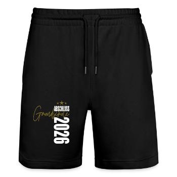 Abschluss 2026 Grundschule - Stanley/Stella Unisex Bio Joggingshorts Trainer  - Schwarz - Vorne - Nik (191cm) & Marisol (170cm)