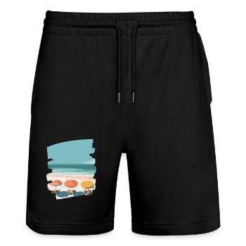 Beach Sea Palm Trees - Stanley/Stella Trainer Unisex Organic Jogging Shorts - black - Front - Nik (191cm) & Marisol (170cm)