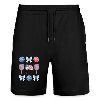  Funny Was That Out? Retro Pickleball Paddle - Stanley/Stella Unisex Bio Joggingshorts Trainer  - Schwarz - Vorne - Nik (191cm) & Marisol (170cm)