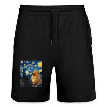 Zwergspitz Spitz Pomeranian - Stanley/Stella Unisex Bio Joggingshorts Trainer  - Schwarz - Vorne - Nik (191cm) & Marisol (170cm)