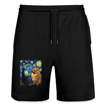 Zwergspitz Spitz Pomeranian - Short de jogging bio TRAINER Stanley/Stella unisexe - noir - Devant - Nik (191cm) & Marisol (170cm)