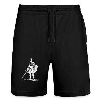 Ritter-Silhouette mit Schwert und Schild - Stanley/Stella Unisex Bio Joggingshorts Trainer  - Schwarz - Vorne - Nik (191cm) & Marisol (170cm)