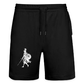 Knight Silhouette Shield Sword - Stanley/Stella Trainer Unisex Organic Jogging Shorts - black - Front - Nik (191cm) & Marisol (170cm)