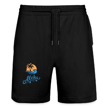 Aloha Palm and Vague Soleil - Stanley/Stella Trainer Unisex Organic Jogging Shorts - black - Front - Nik (191cm) & Marisol (170cm)