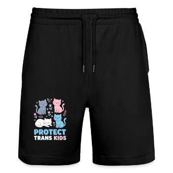 Pride Month LGBTQ - Protect Trans Kids - Stanley/Stella Trainer Unisex Organic Jogging Shorts - black - Front - Nik (191cm) & Marisol (170cm)