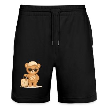 Bär auf Reisen Urlaub Abenteuer Tiermotiv - Stanley/Stella Unisex Bio Joggingshorts Trainer  - Schwarz - Vorne - Nik (191cm) & Marisol (170cm)