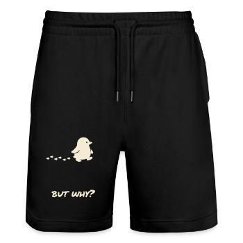 Pinguin But Why - Lustig Minimalist - Stanley/Stella Unisex Bio Joggingshorts Trainer  - Schwarz - Vorne - Nik (191cm) & Marisol (170cm)