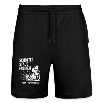 Schotter Freiheit Gravelradfahren - Stanley/Stella Unisex Bio Joggingshorts Trainer  - Schwarz - Vorne - Nik (191cm) & Marisol (170cm)