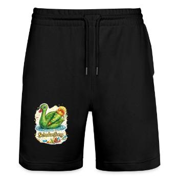 Schulanfang-Schwan mit Geschenk - Stanley/Stella Unisex Bio Joggingshorts Trainer  - Schwarz - Vorne - Nik (191cm) & Marisol (170cm)