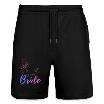 Team Bride Weinglas und Ringe - Stanley/Stella Unisex Bio Joggingshorts Trainer  - Schwarz - Vorne - Nik (191cm) & Marisol (170cm)