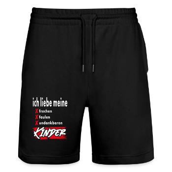 Ich liebe meine frechen faulen Kinder Shirt Spruch - Stanley/Stella Unisex Bio Joggingshorts Trainer  - Schwarz - Vorne - Nik (191cm) & Marisol (170cm)