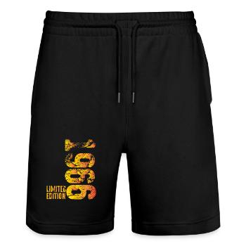 60th Birthday Gift Limited Built in 1966 - Stanley/Stella Trainer Unisex Organic Jogging Shorts - black - Front - Nik (191cm) & Marisol (170cm)