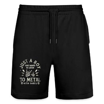 Metal Baby Boy avec la famille Daddy Rock - Short de jogging bio TRAINER Stanley/Stella unisexe - noir - Devant - Nik (191cm) & Marisol (170cm)