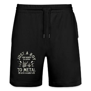 Metal Baby Boy With Grandpa Rock Baby - Short de jogging bio TRAINER Stanley/Stella unisexe - noir - Devant - Nik (191cm) & Marisol (170cm)