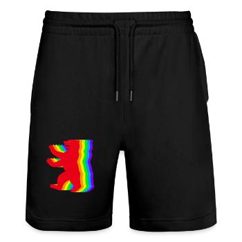 Berliner Regenbogen Bären - Stanley/Stella Unisex Bio Joggingshorts Trainer  - Schwarz - Vorne - Nik (191cm) & Marisol (170cm)