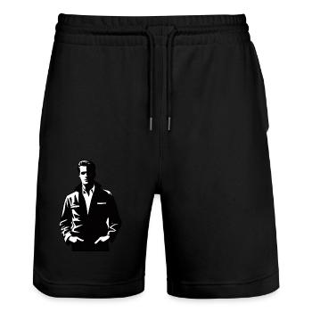 Noir Mystery: Mann im Schatten - Stanley/Stella Unisex Bio Joggingshorts Trainer  - Schwarz - Vorne - Nik (191cm) & Marisol (170cm)