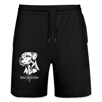 Dogo Argentino Dad Dog Dog Wilsigns - Stanley/Stella Trainer Unisex Organic Jogging Shorts - black - Front - Nik (191cm) & Marisol (170cm)