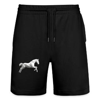 Weisses Pferd Low Poly Logo Art Design Schimmel - Stanley/Stella Unisex Bio Joggingshorts Trainer  - Schwarz - Vorne - Nik (191cm) & Marisol (170cm)