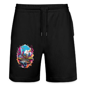 Paysage urbain - Short de jogging bio TRAINER Stanley/Stella unisexe - noir - Devant - Nik (191cm) & Marisol (170cm)