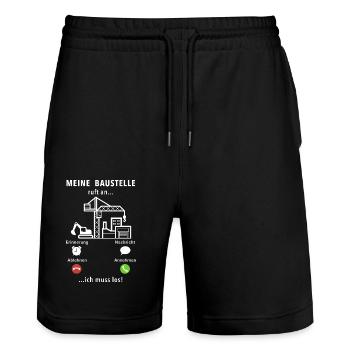 Meine Baustelle ruft an - ich muss los - Spruch - Stanley/Stella Unisex Bio Joggingshorts Trainer  - Schwarz - Vorne - Nik (191cm) & Marisol (170cm)