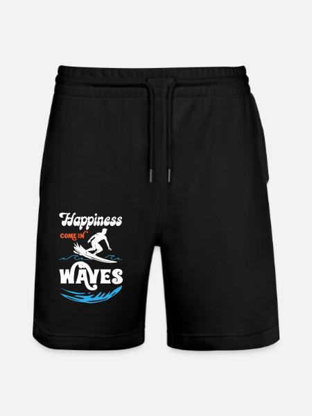 Happiness Comes In Waves Surfing - Stanley/Stella Trainer Unisex Organic Jogging Shorts - black