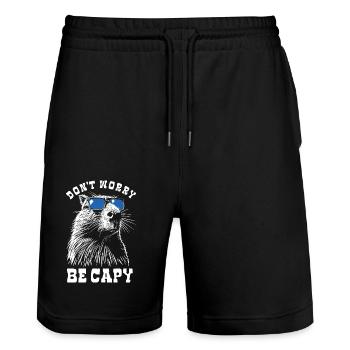 Capybara - Don't worry, be capy - Spruch - Stanley/Stella Trainer Unisex Organic Jogging Shorts - black - Front - Nik (191cm) & Marisol (170cm)