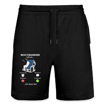 Mein Strandkorb ruft an - ich muss los - Spruch - Stanley/Stella Unisex Bio Joggingshorts Trainer  - Schwarz - Vorne - Nik (191cm) & Marisol (170cm)