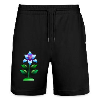 Blume lila und blau - Stanley/Stella Unisex Bio Joggingshorts Trainer  - Schwarz - Vorne - Nik (191cm) & Marisol (170cm)