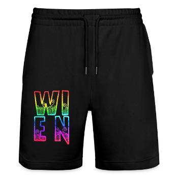 wien rs rainbow - Stanley/Stella Trainer Unisex Organic Jogging Shorts - black - Front - Nik (191cm) & Marisol (170cm)