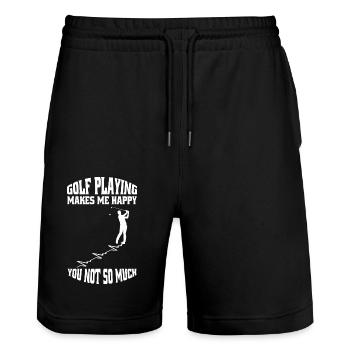 Golf Golfspielerin Golfschläger Spruch Golfball - Stanley/Stella Unisex Bio Joggingshorts Trainer  - Schwarz - Vorne - Nik (191cm) & Marisol (170cm)