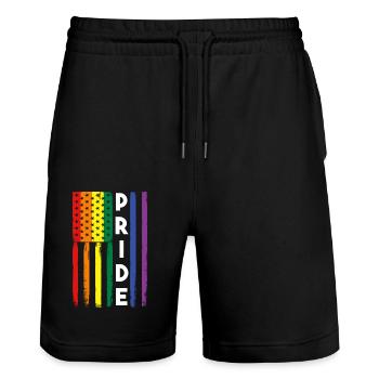 USA-Flagge Regenbogen 4. Juli LGBTQ-Gay-Pride-Monat - Stanley/Stella Unisex Bio Joggingshorts Trainer  - Schwarz - Vorne - Nik (191cm) & Marisol (170cm)