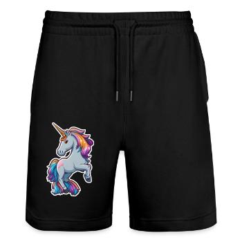 Cute little unicorn - Stanley/Stella Trainer Unisex Organic Jogging Shorts - black - Front - Nik (191cm) & Marisol (170cm)