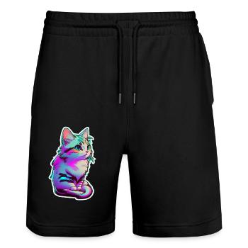 Little kitten Neon lighting - cute cat - Stanley/Stella Trainer Unisex Organic Jogging Shorts - black - Front - Nik (191cm) & Marisol (170cm)