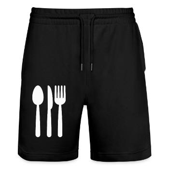 Cuillère Couteau Fourchette Cuisinier - Short de jogging bio TRAINER Stanley/Stella unisexe - noir - Devant - Nik (191cm) & Marisol (170cm)