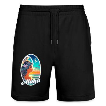 Aloha - Surfen - Retro - Stanley/Stella Unisex Bio Joggingshorts Trainer  - Schwarz - Vorne - Nik (191cm) & Marisol (170cm)