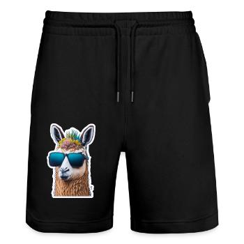 Lama Mit Sonnenbrille Lustig Witzig Süß - Stanley/Stella Unisex Bio Joggingshorts Trainer  - Schwarz - Vorne - Nik (191cm) & Marisol (170cm)