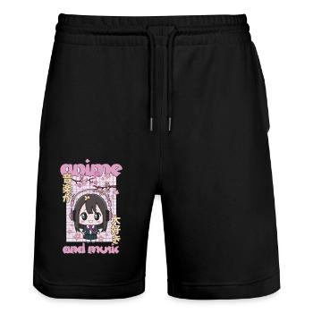 Anime And Music - Stanley/Stella Unisex Bio Joggingshorts Trainer  - Schwarz - Vorne - Nik (191cm) & Marisol (170cm)