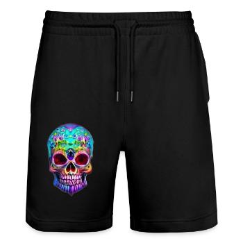 Mehrfarbiger stilisierter Totenkopf - Stanley/Stella Unisex Bio Joggingshorts Trainer  - Schwarz - Vorne - Nik (191cm) & Marisol (170cm)