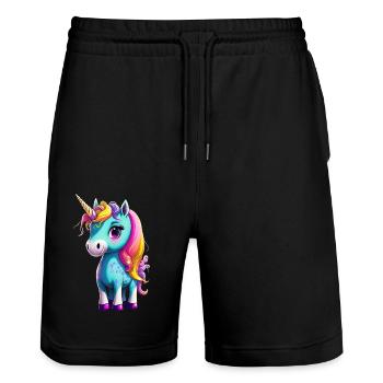 Einhorn / Unicorn Design - Stanley/Stella Unisex Bio Joggingshorts Trainer  - Schwarz - Vorne - Nik (191cm) & Marisol (170cm)