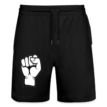 Faust Hand Symbol weiß PNG - Stanley/Stella Unisex Bio Joggingshorts Trainer  - Schwarz - Vorne - Nik (191cm) & Marisol (170cm)