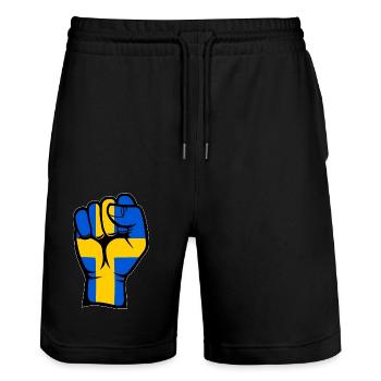 Schweden Flagge Faust Hand Symbol - Stanley/Stella Unisex Bio Joggingshorts Trainer  - Schwarz - Vorne - Nik (191cm) & Marisol (170cm)