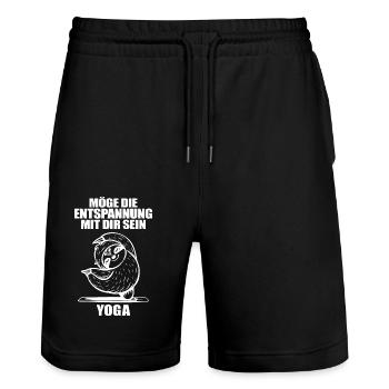 Yoga Lustiger Spruch - Stanley/Stella Unisex Bio Joggingshorts Trainer  - Schwarz - Vorne - Nik (191cm) & Marisol (170cm)