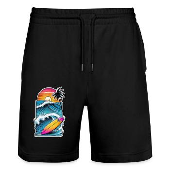 Surfen Strand Palme Sonnenschein Urlaub - Stanley/Stella Unisex Bio Joggingshorts Trainer  - Schwarz - Vorne - Nik (191cm) & Marisol (170cm)