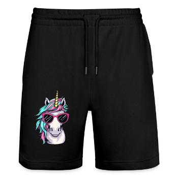 Cooles Einhorn-Portrait mit Sonnenbrille - Stanley/Stella Unisex Bio Joggingshorts Trainer  - Schwarz - Vorne - Nik (191cm) & Marisol (170cm)
