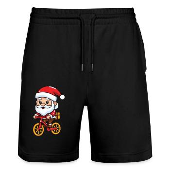 Weihnachtsmann Fahrrad Weihnachten - Stanley/Stella Unisex Bio Joggingshorts Trainer  - Schwarz - Vorne - Nik (191cm) & Marisol (170cm)