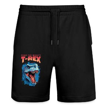 T-Rex Dinosaurier Dino Tyrannosaurus Rex Vintage - Stanley/Stella Unisex Bio Joggingshorts Trainer  - Schwarz - Vorne - Nik (191cm) & Marisol (170cm)