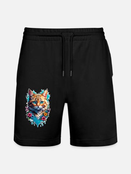 chat et fleur aquarelle - Short de jogging bio TRAINER Stanley/Stella unisexe - noir