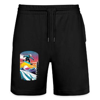Snowboarden, Schnee und Skifahren - Stanley/Stella Unisex Bio Joggingshorts Trainer  - Schwarz - Vorne - Nik (191cm) & Marisol (170cm)
