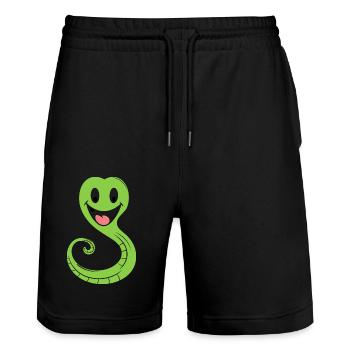 Humour petit serpent - Short de jogging bio TRAINER Stanley/Stella unisexe - noir - Devant - Nik (191cm) & Marisol (170cm)